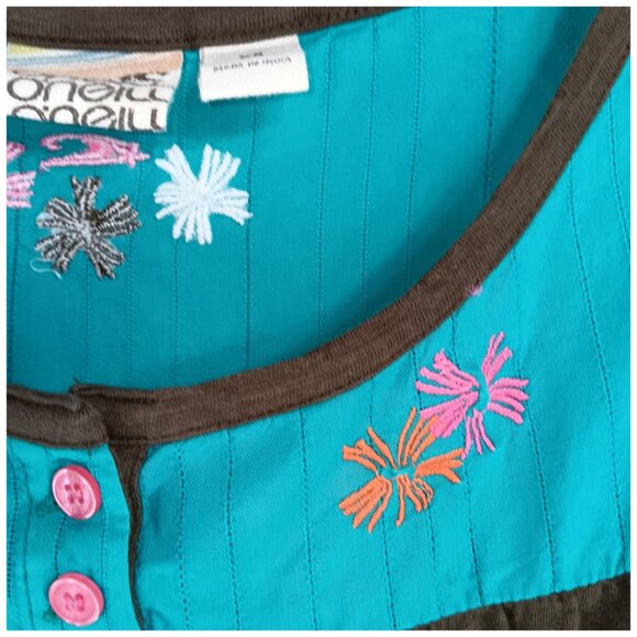 O'NEILL Women's Tank top- SIZE XS- Aqua Green- Brown- Flowers- Summer-Cool-Light - Picture 4 of 12